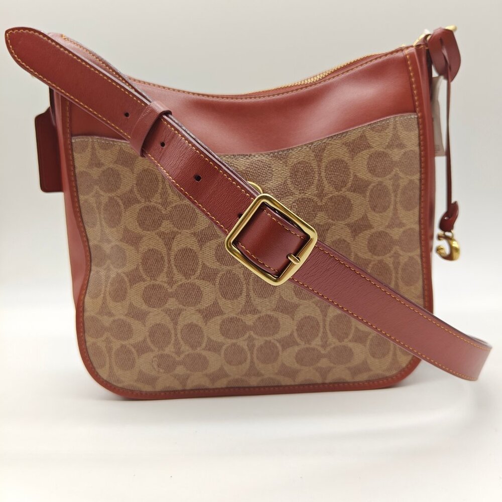 COACH Chaise logo coated canvas women's large crossbody bag purse - Rust/Brown - Picture 10 of 16